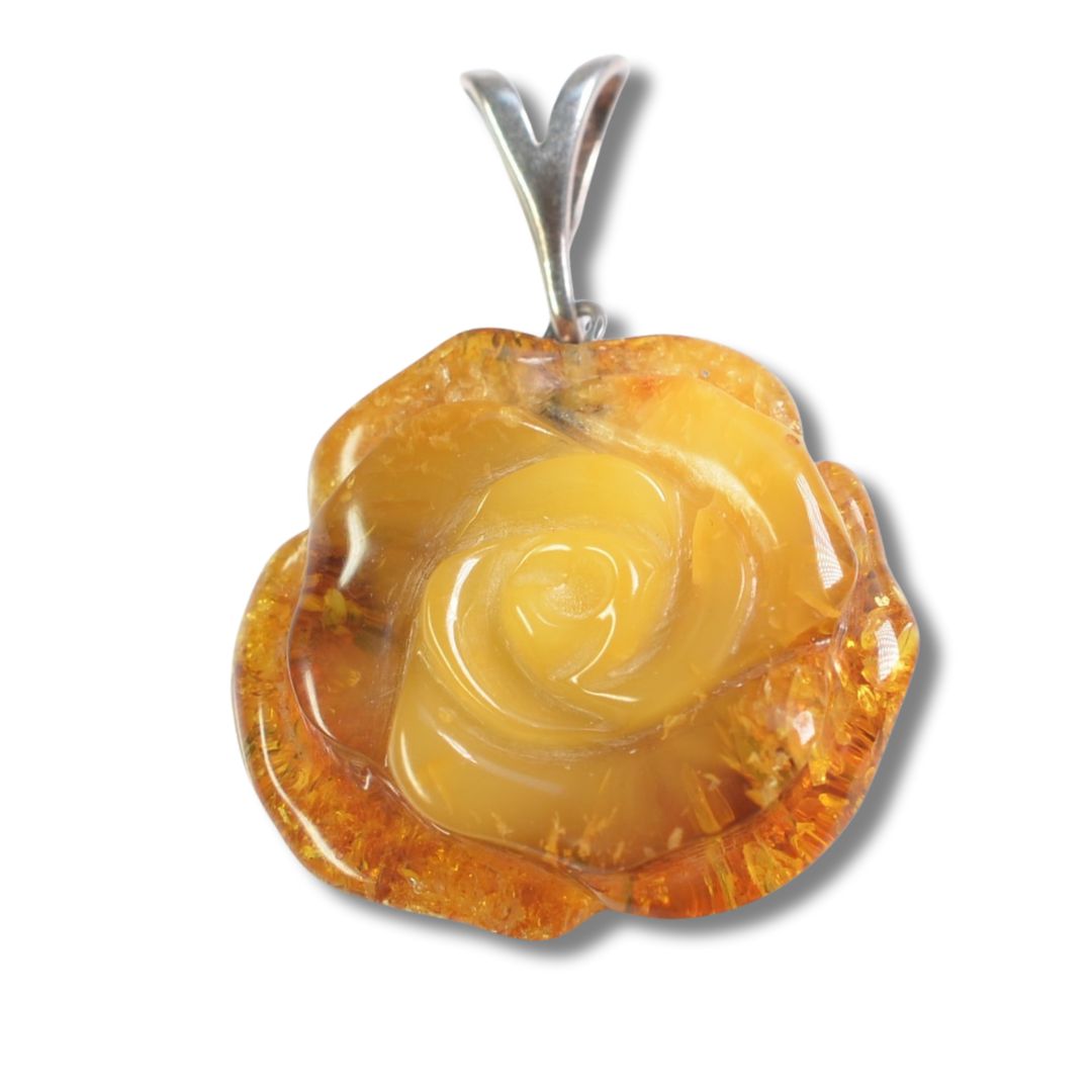 Baltic Amber Carved Rose Pendant – The Amber Lady