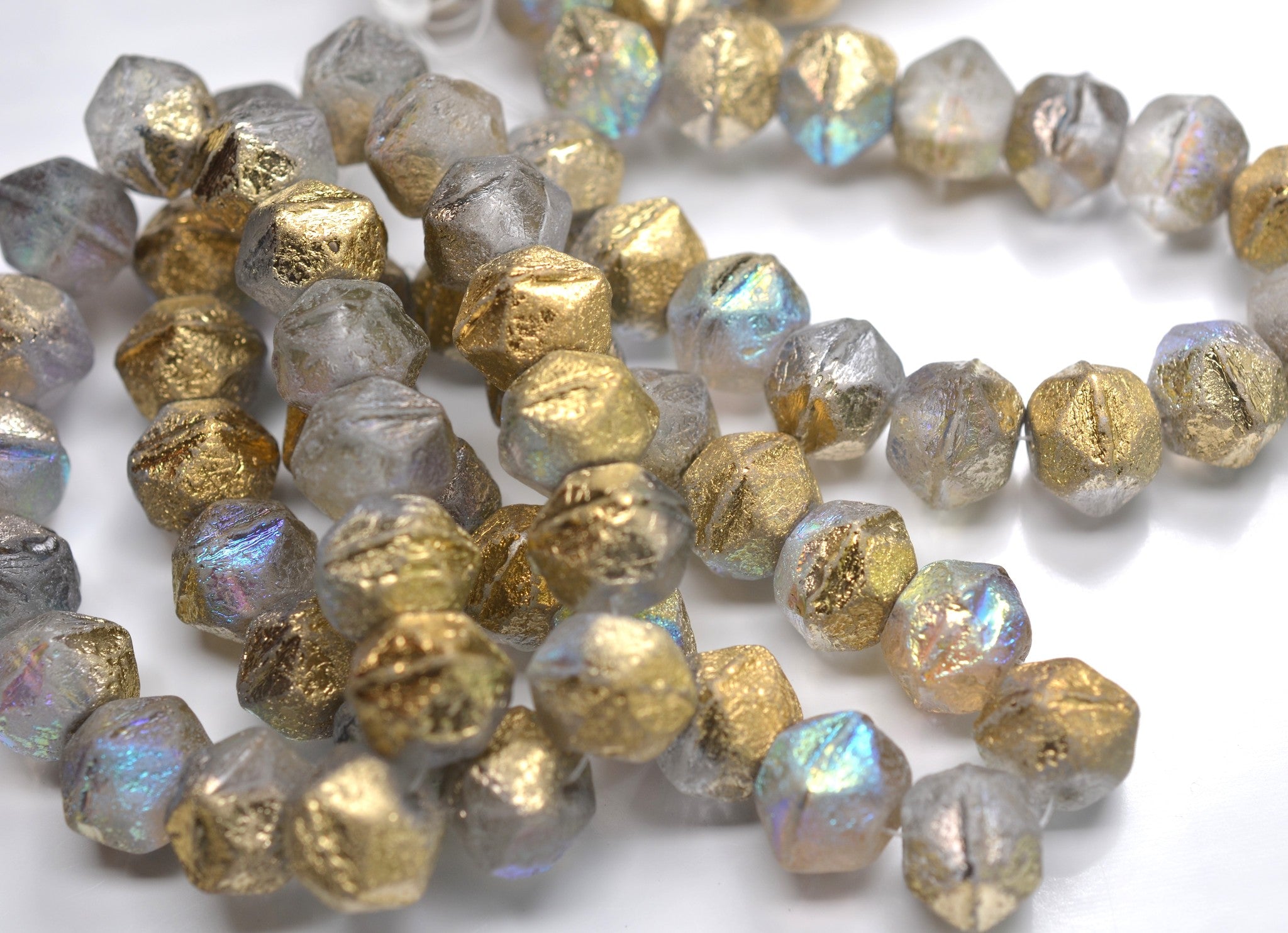Ab Gold Czech Glass 10mm Etched AB Gold and Transparent English Cut Beads – The ...